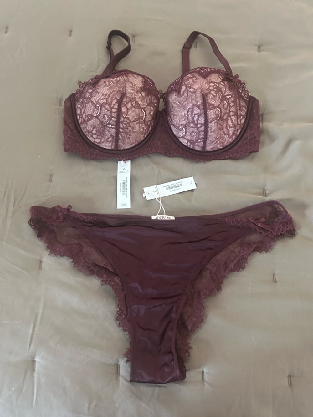 Adore Me Lace Underwire Bra & Bikini Set in Burgundy